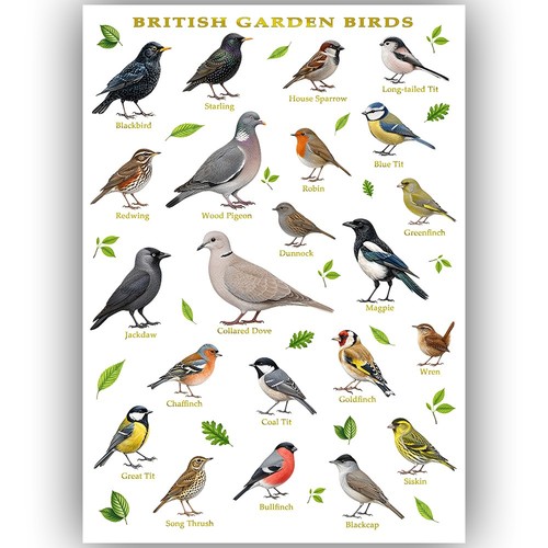 British garden birds poster - garden,