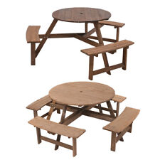 8 6 Seater Round Wooden Pub Bench Picnic Table Furniture Set for Outdoor Garden