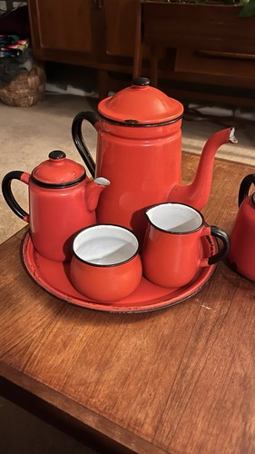 Variety red enamel jugs - jugs, teapot