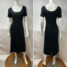Vintage Laura Ashley Women’s US 4 Black Midi Tea Short Sleeve Sheath Dress