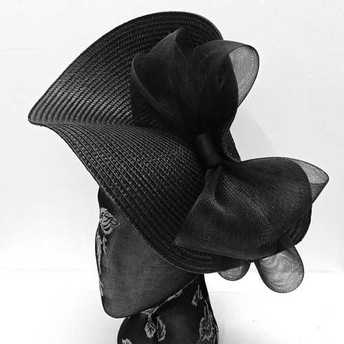 Black large straw fascinator - black,