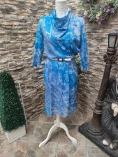 Vintage 80s blue Floral Dress  Cowl neck handmade in Italy Size S/M