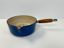 Le Creuset 20cm saucepan, blue enamelled cast iron with wooden handle
