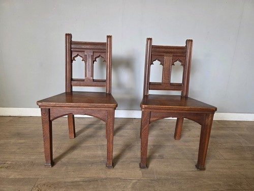 Pair gothic victorian oak - pair,
