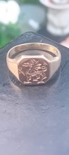 "9ct Solid Gold Mens Dragon Intaglio Signet Ring" Size R & 1/2 Heavy 5.7g