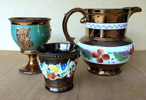 Copper lustre ware goblet - ware, jug