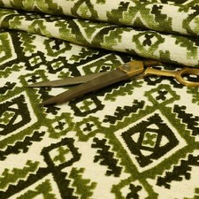 Green Large Kilim Cut Velvet Upholstery Fabric For Cushions & Curtains Per Metre