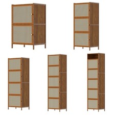 2-6 Tier Bamboo Storage Cabinet with Rattan Doors Bookcase Display Shelving Unit