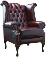 Chesterfield Highback Queen Anne Chair Antique Red Leather
