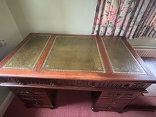 Large Antique Old Charm Oak Twin Pedestal Partners Leather Top  Read Quick Sale