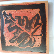 ORE Leaf Coaster Set of 4-Red Black VINTAGE 1997 Recycled Rubber 4" Pre-Owned
