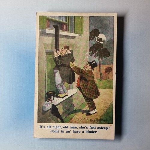 Comic postcard 1910 drunk man - comic,