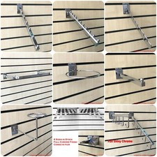NEW CHROME SLATWALL DISPLAY ACCESSORIES-ARMS,BRACKETS,HOOKS,D RAILS FOR RETAIL