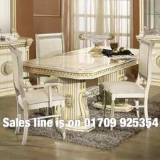 New Versace Rosella Design Italian Beige/Gold Dining Table and 6 Chairs Set
