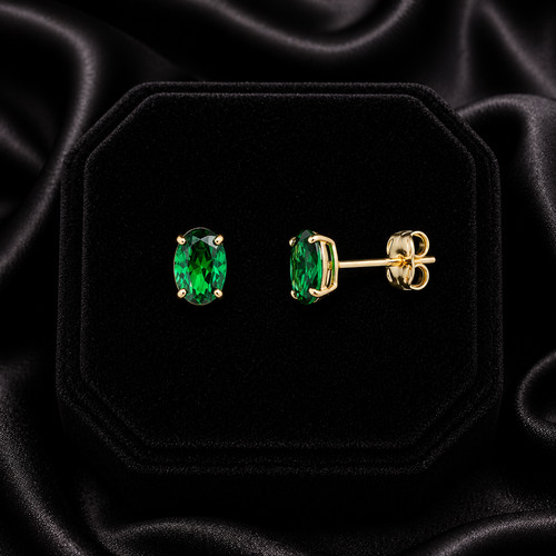 Natural emerald oval earrings - emerald,