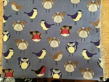 Makower Bird Fabric with Blue Background 100% Cotton  28cm x 100cm