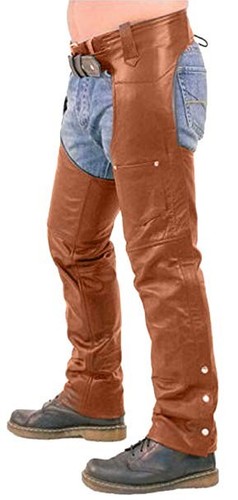 Brown leather biker chaps - leather,