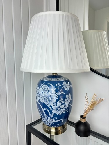 Blue white floral oriental - white,
