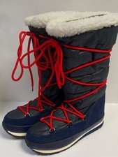 RUBBER DUCK Snow Boots UK 4 EU 37 Navy Fleece Lined ARCTIC Jogger WetLook Suede