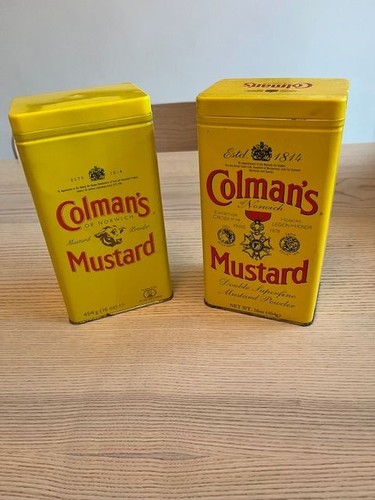 Two large empty colman - large, colman's
