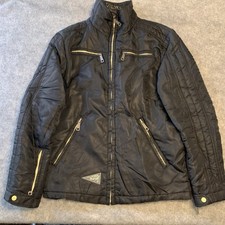 Diesel Men Utility Yellow Trim Zipped Jacket Black Full Zip 100% Nylon Size M