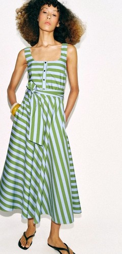 Zara green blue - striped, midi