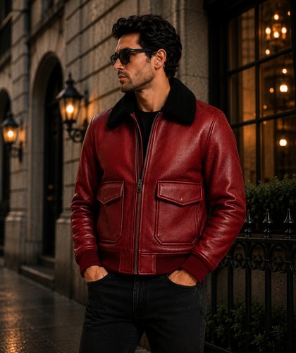 Men red cowhide leather - cowhide,