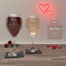 Personalised Valentines Day Gift Engraved Wine Glass Gift Set for Him or Her
