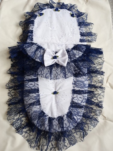 Dolls navy lace pram set - lace,