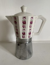 Caffettiera Vintage Moka in Alluminio e Ceramica – Motivi Floreali Italia