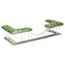 LARGE 188CM WIDE VINTAGE CHROMED REGENCY GREEN LEATHER CHESTERFIELD CLUB FENDER