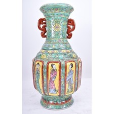Large 19th century Chinese Famille Rose Green vase Kangxi Dynasty 44 cm