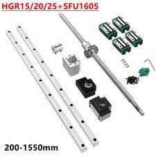 HGR15/20/20 Linear Guide Rail 200mm~1550mm kit+SFU1605 BallScrew BK/BF12 Set