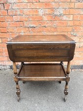 Vintage Oak Drop Leaf Tea Trolley Table On Castors - Wooden Serving Table Drinks