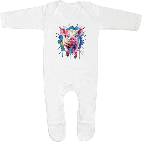 Colourful pig baby sleepsuit - 'colourful, pig'