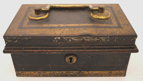 Vintage metal cash tin box - tin, /