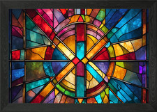 Colorful Stained Glass Window Abstr Framed Wall Art Poster Canvas Print Picture
