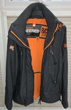 Mens XXL 2XL Superdry Dark Grey Windattacker Jacket. Orange Trim. Very Good Cond