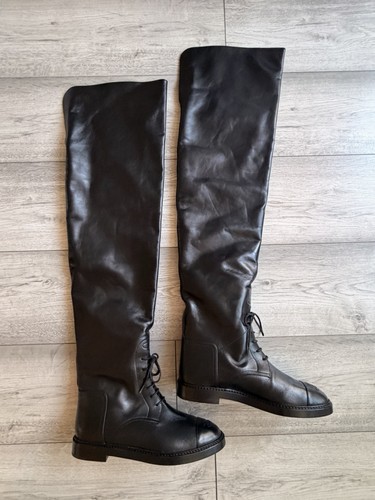 Chanel leather boots size - chanel,