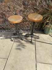 Industrial Vintage Wrought Iron Bar Stool with Wooden Top Blacksmith Plant Stand