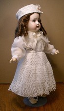 Antique 13" bisque French doll, hand pressed head, original body