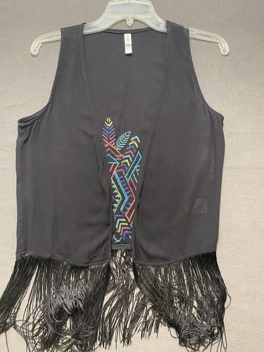 Xhilaration black fringe vest - black,