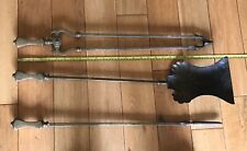Vintage Large Solid Brass Fireside Companion Set Shovel Tongs Poker