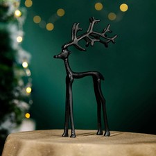 Christmas Reindeer Ornament Decoration Large Black Metal Standing Stag 39cm
