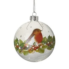 Glass Robin Bauble Christmas Tree Decoration by Heaven Sends with Silver Twine