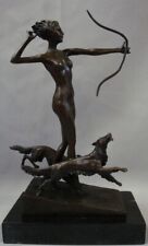 Statue Dog Diane Huntress Naked Art Deco Style Art Nouveau Style Bronze Signed S
