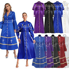 Loyan Women's Metallic Trim Clergy Church Choir Robe Button Maxi Gown Dress