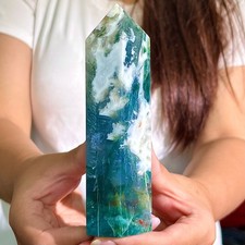 392G  Natural Geode Aquatic Plant Water Grass Moss Agate Obelisk Crystal Reiki