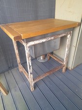 Industrial Factory Vintage Butcher Block Table Original 1970s Factory Base