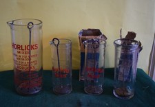 HORLICKS MIXER JARS 4 TOTAL  PLUNGERS KITCHENALIA  GOOD CONDITION ORIGINALS